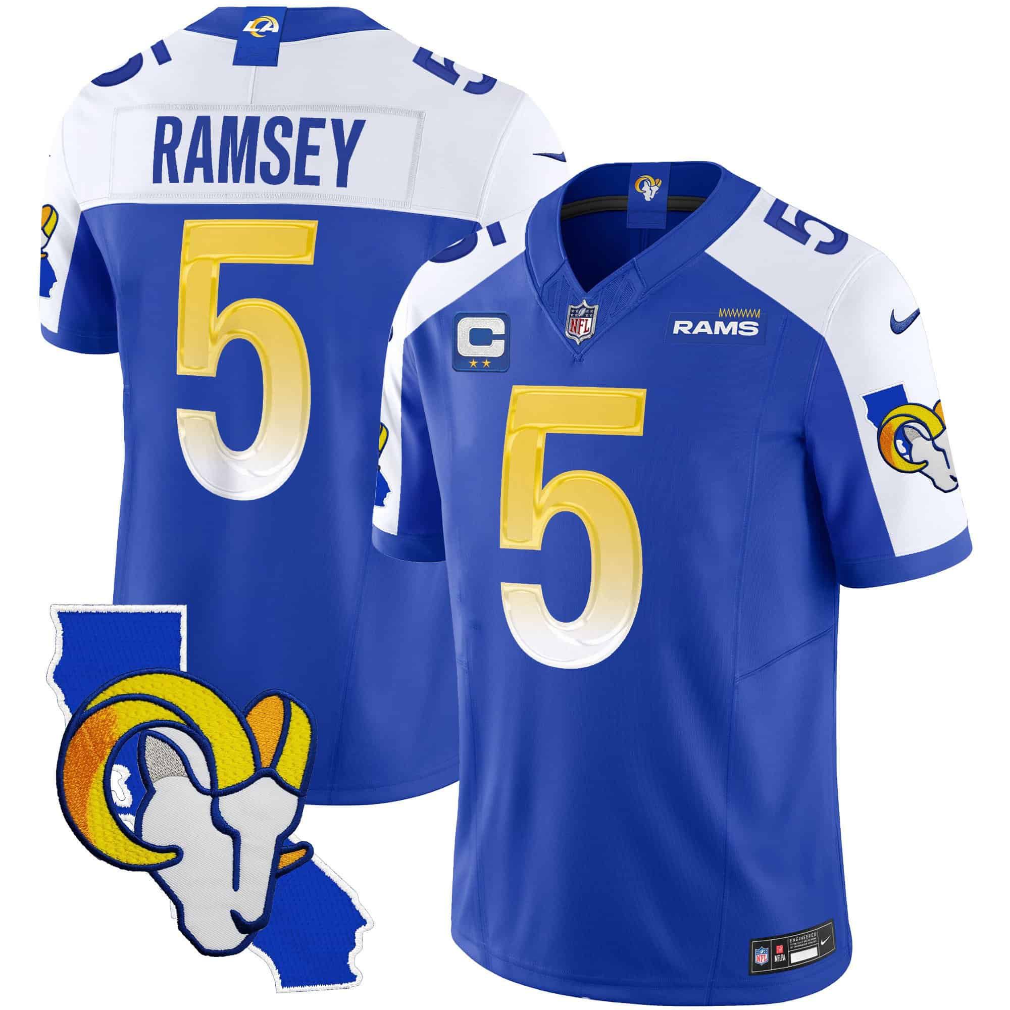 Men Los Angeles Rams #5 Ramsey Blue 2024 Nike California Patch Vapor Limited NFL Jersey->indianapolis colts->NFL Jersey